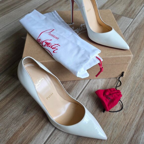 Christian Louboutin Kate 100mm White Patent Leather Pumps Eur. 10.5 - Picture 2 of 16